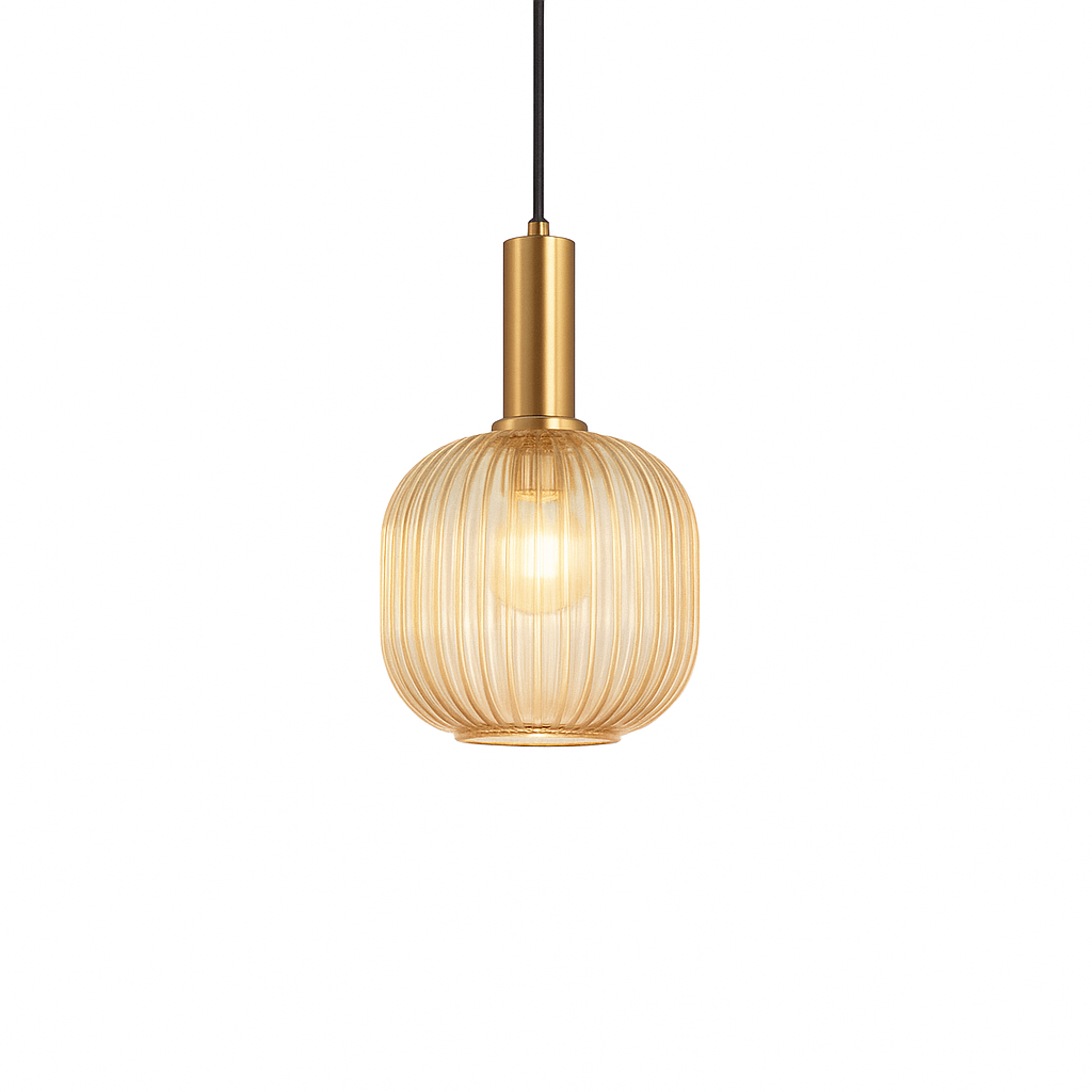 Suspension Astraé – Verre Rainuré et Finition Dorée – Ø20 x H30 cm