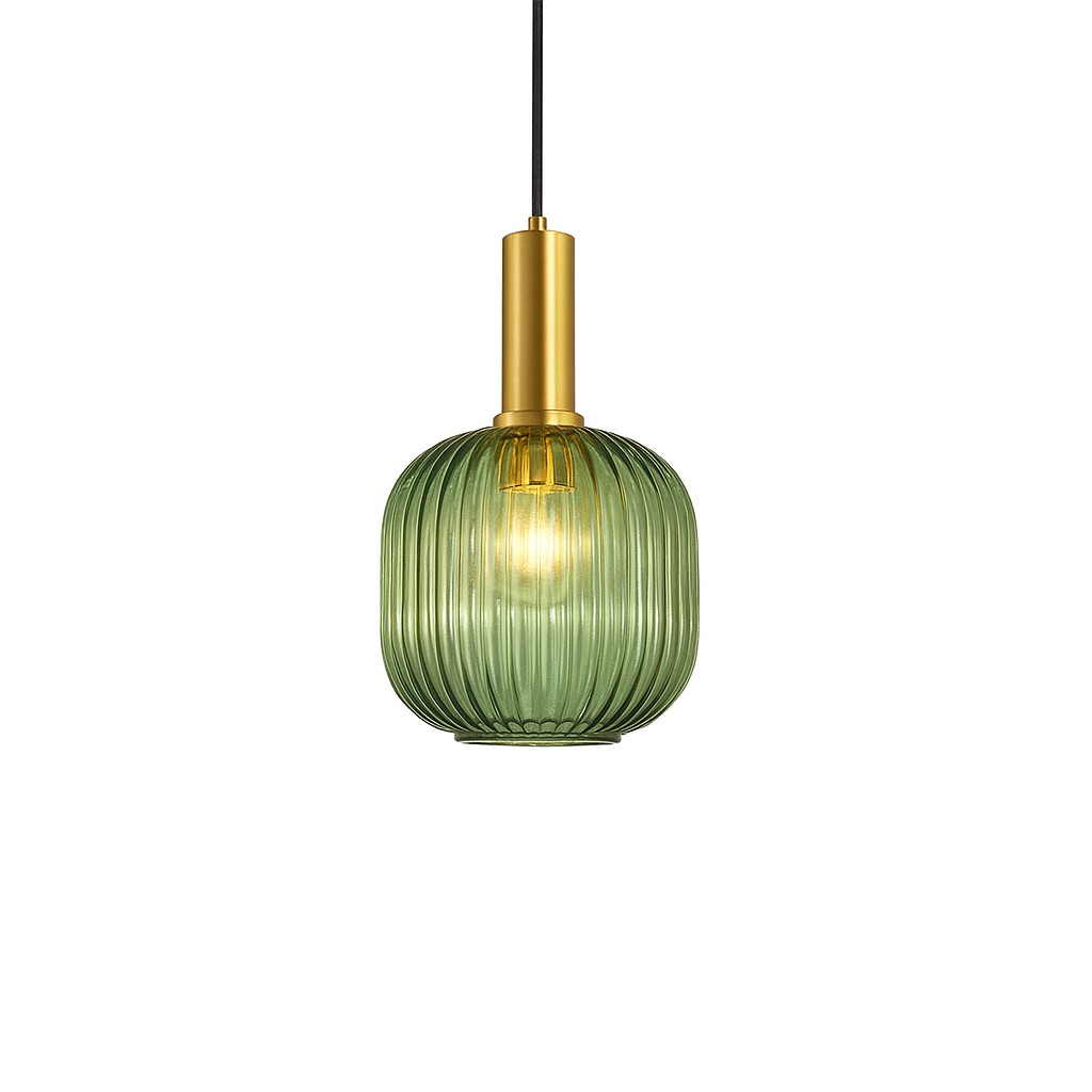 Suspension Astraé – Verre Rainuré et Finition Dorée – Ø20 x H30 cm