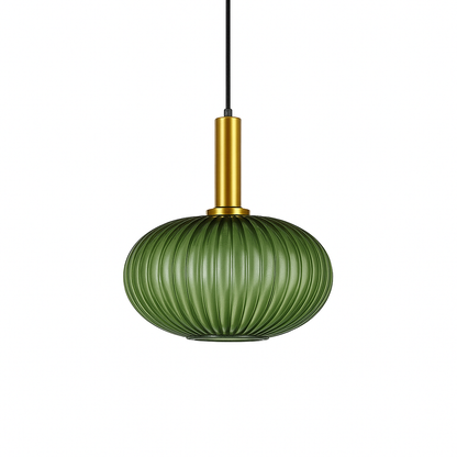 Suspension Calyra – Verre Rainuré et Laiton Doré – Ø30 x H28 cm