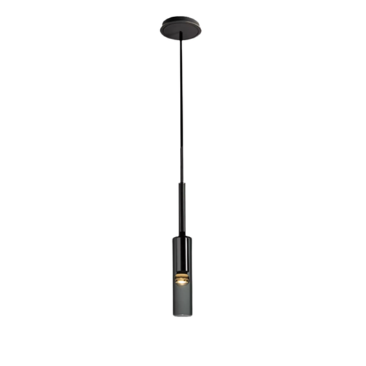 Suspension Elinea – Verre Fumé et Structure Noire – Ø7 x H42 cm
