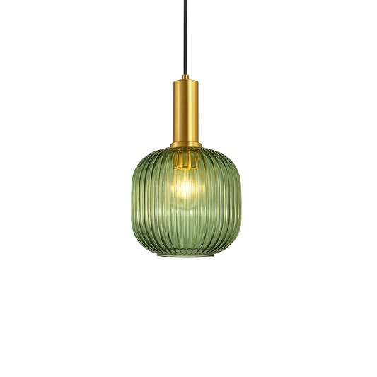 Suspension Astraé – Verre Rainuré et Finition Dorée – Ø20 x H30 cm
