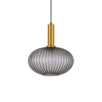 Suspension Calyra – Verre Rainuré et Laiton Doré – Ø30 x H28 cm