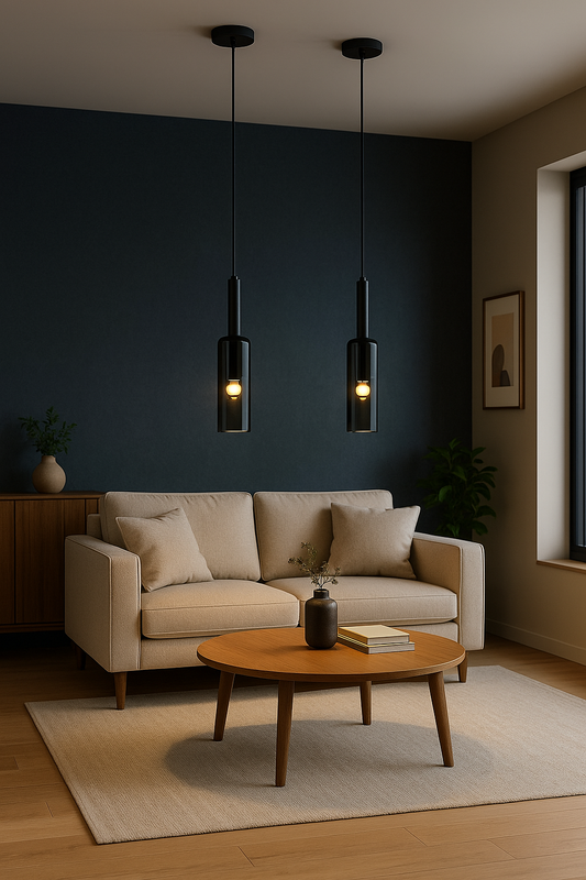 Suspension Elinea – Verre Fumé et Structure Noire – Ø7 x H42 cm